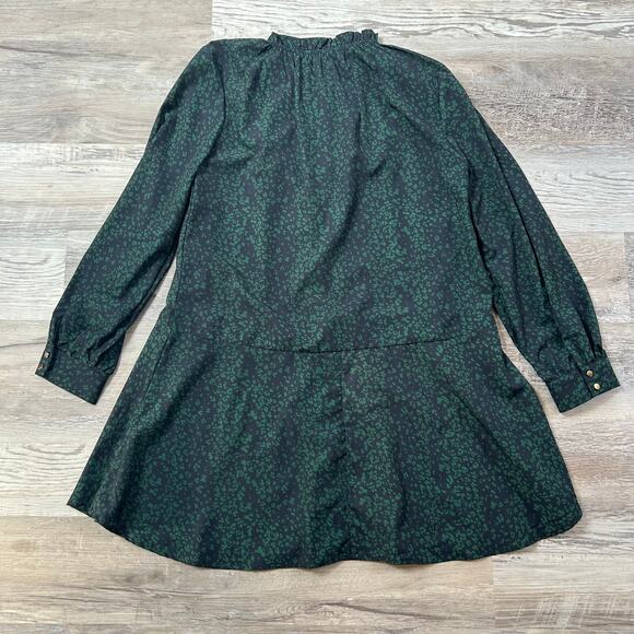 Goodnight Macaroon Green Animal Print Ruffle Drop Waist Long Sleeve Dress L - Picture 4 of 4